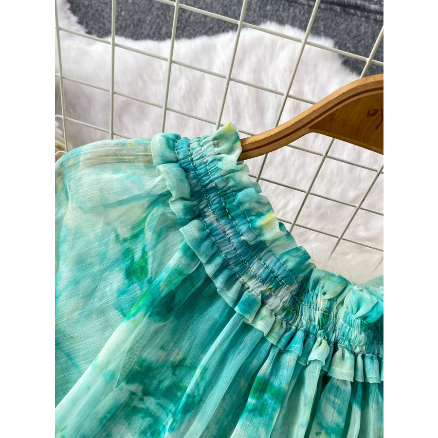 Floral Print Ruffle Hem Blouse and Skirt Set Apparel Accessories
