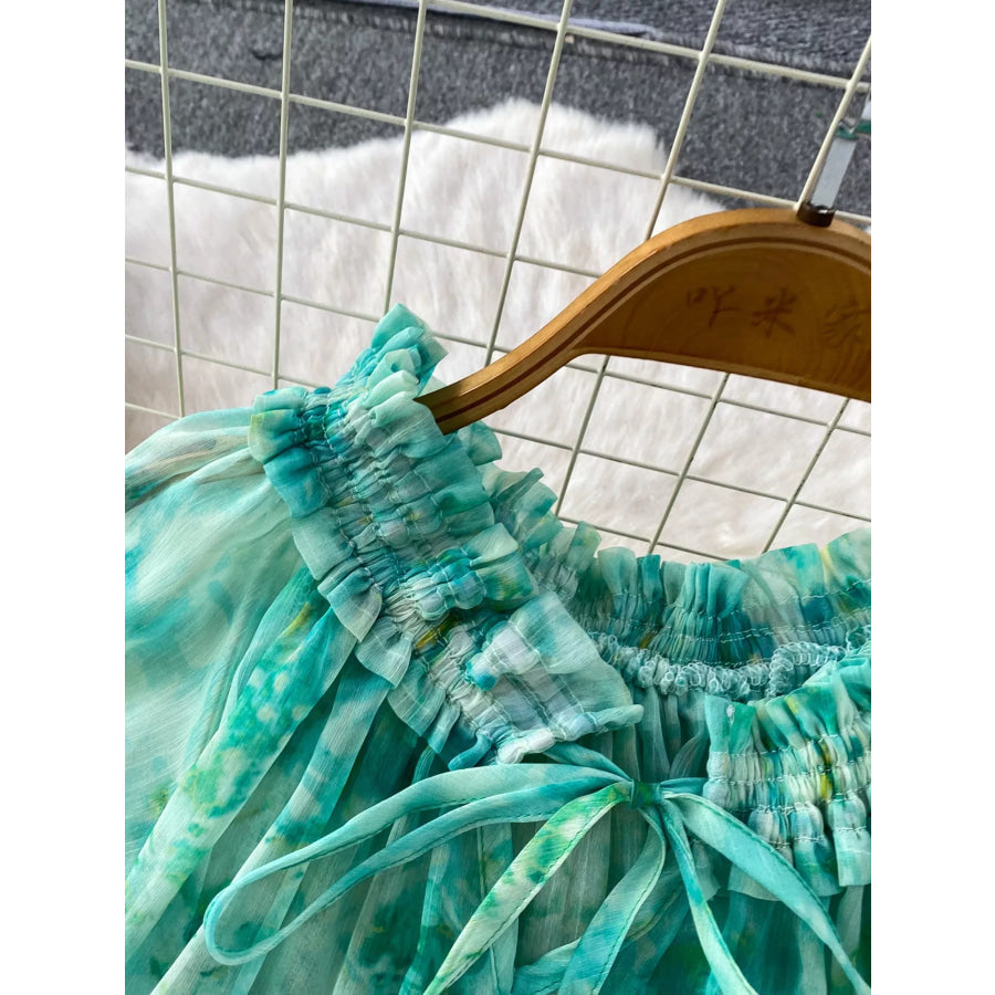 Floral Print Ruffle Hem Blouse and Skirt Set Apparel Accessories