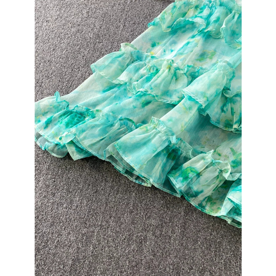Floral Print Ruffle Hem Blouse and Skirt Set Apparel Accessories