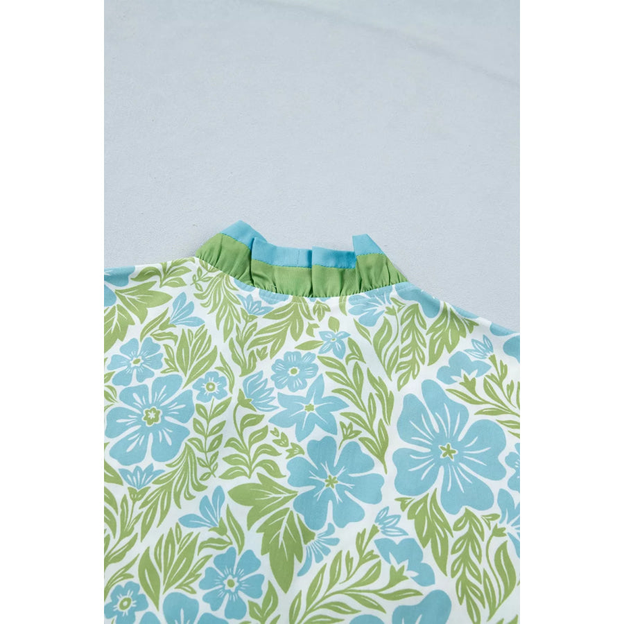 Floral Print Ruffle Hem Button-Up Mini Dress Apparel and Accessories