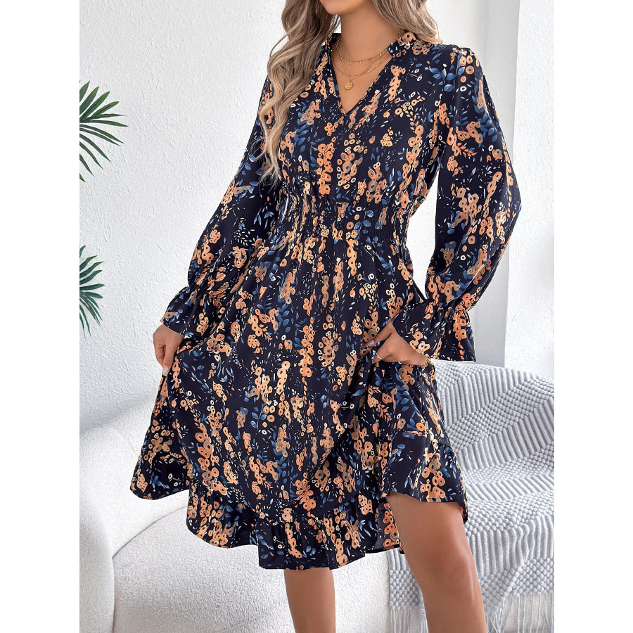 Floral Print Ruffle Hem Flounce Sleeve A-Line Dress Apparel and Accessories
