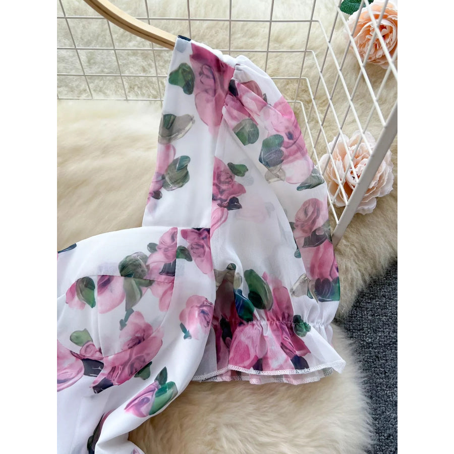 Floral Print Ruffle Hem Midi Dress Apparel and Accessories