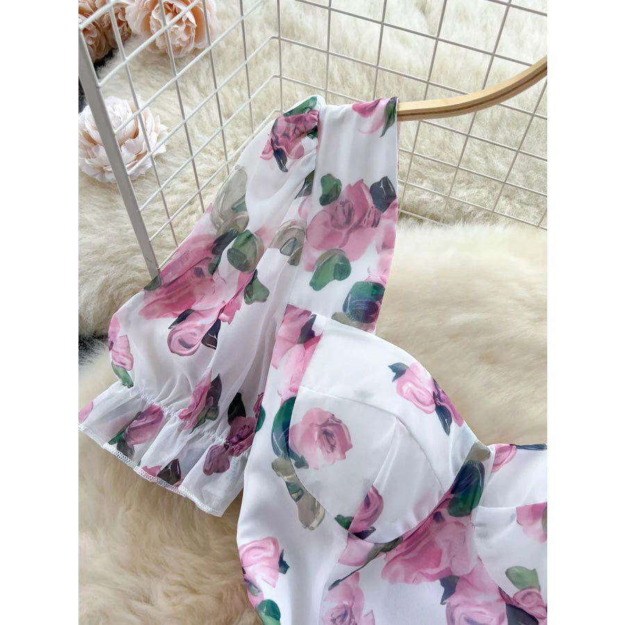 Floral Print Ruffle Hem Midi Dress Apparel and Accessories