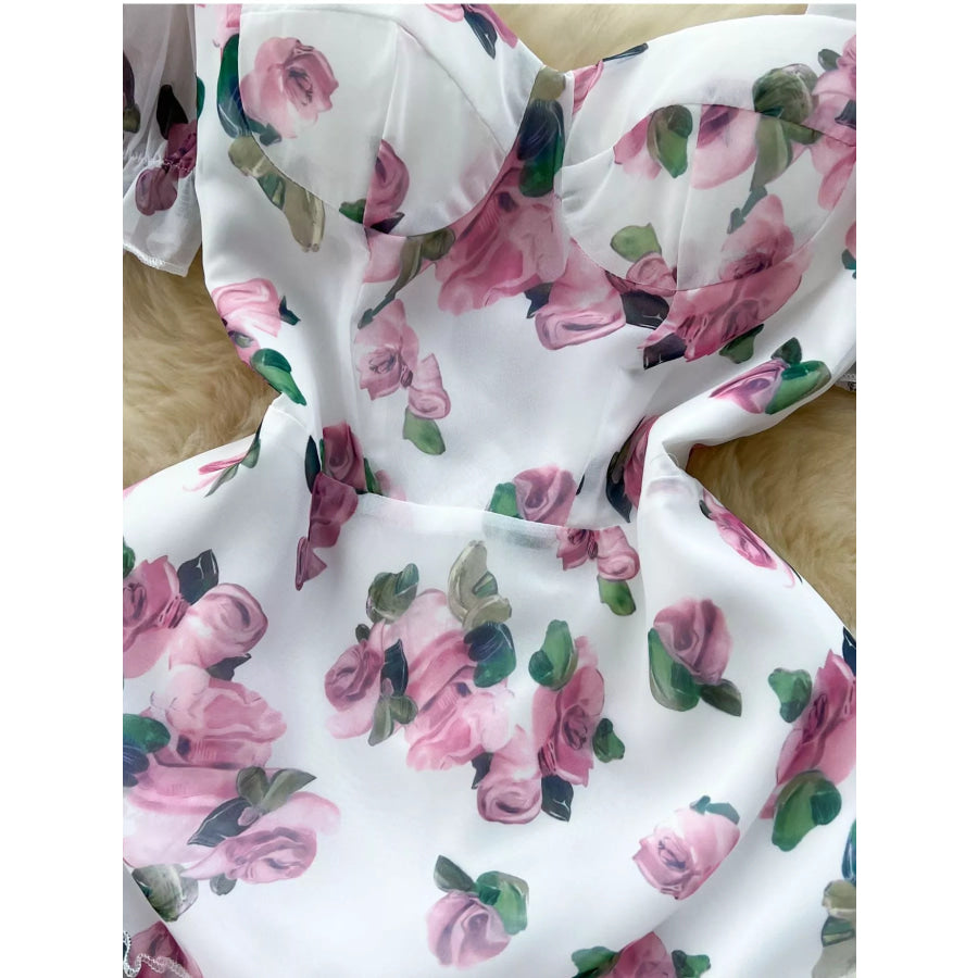 Floral Print Ruffle Hem Midi Dress Apparel and Accessories