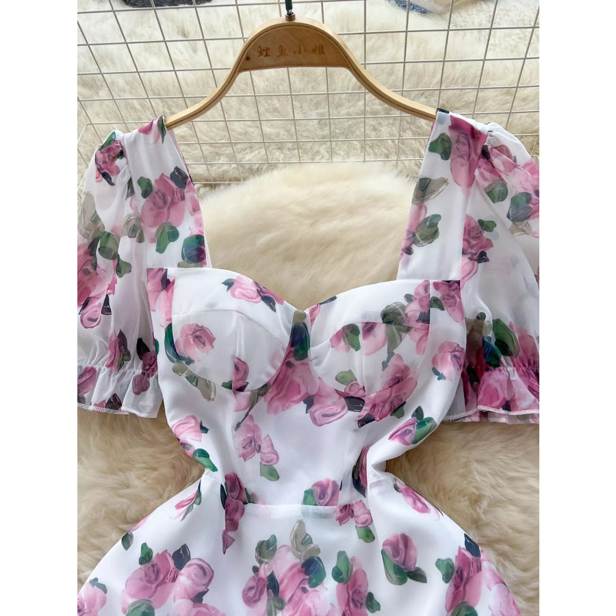 Floral Print Ruffle Hem Midi Dress Floral / S Apparel and Accessories