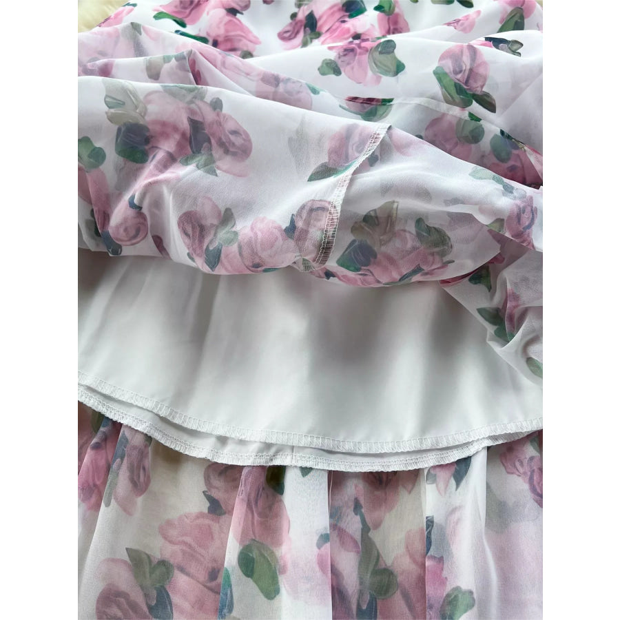 Floral Print Ruffle Hem Midi Dress Apparel and Accessories