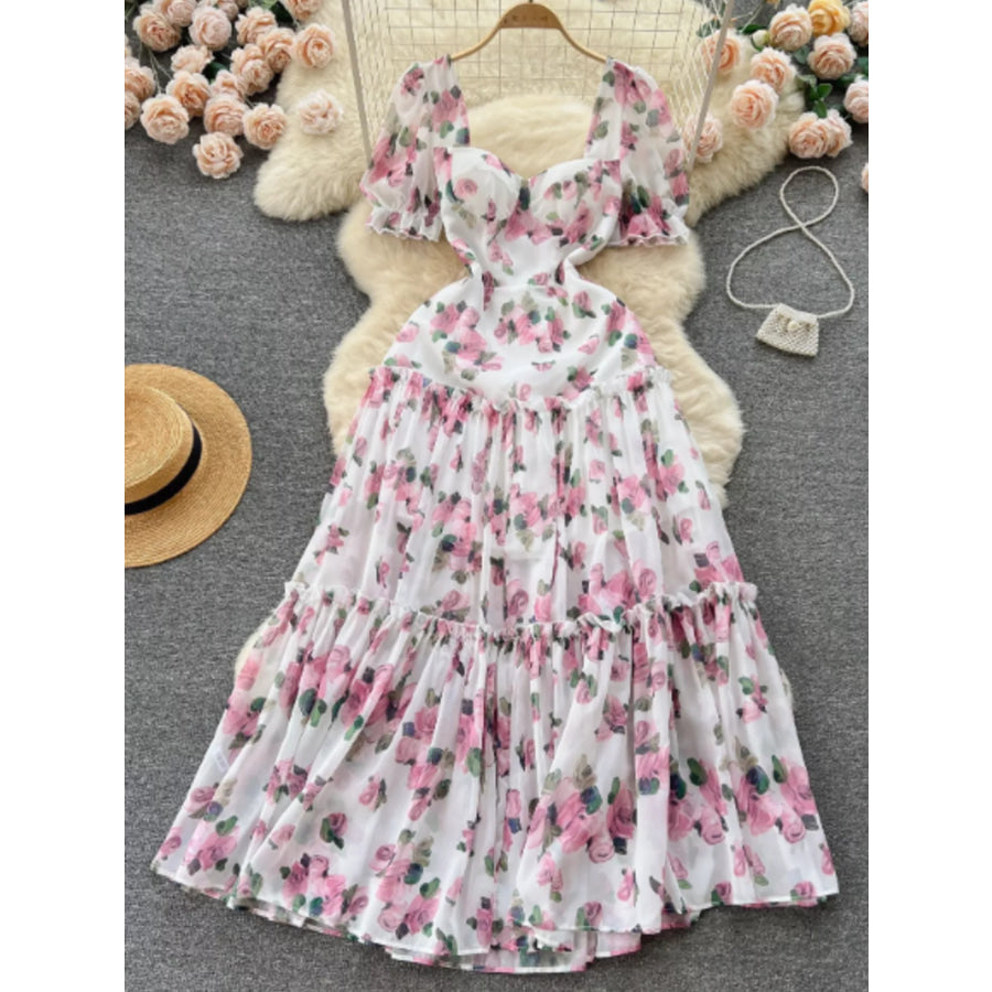 Floral Print Ruffle Hem Midi Dress Floral / S Apparel and Accessories