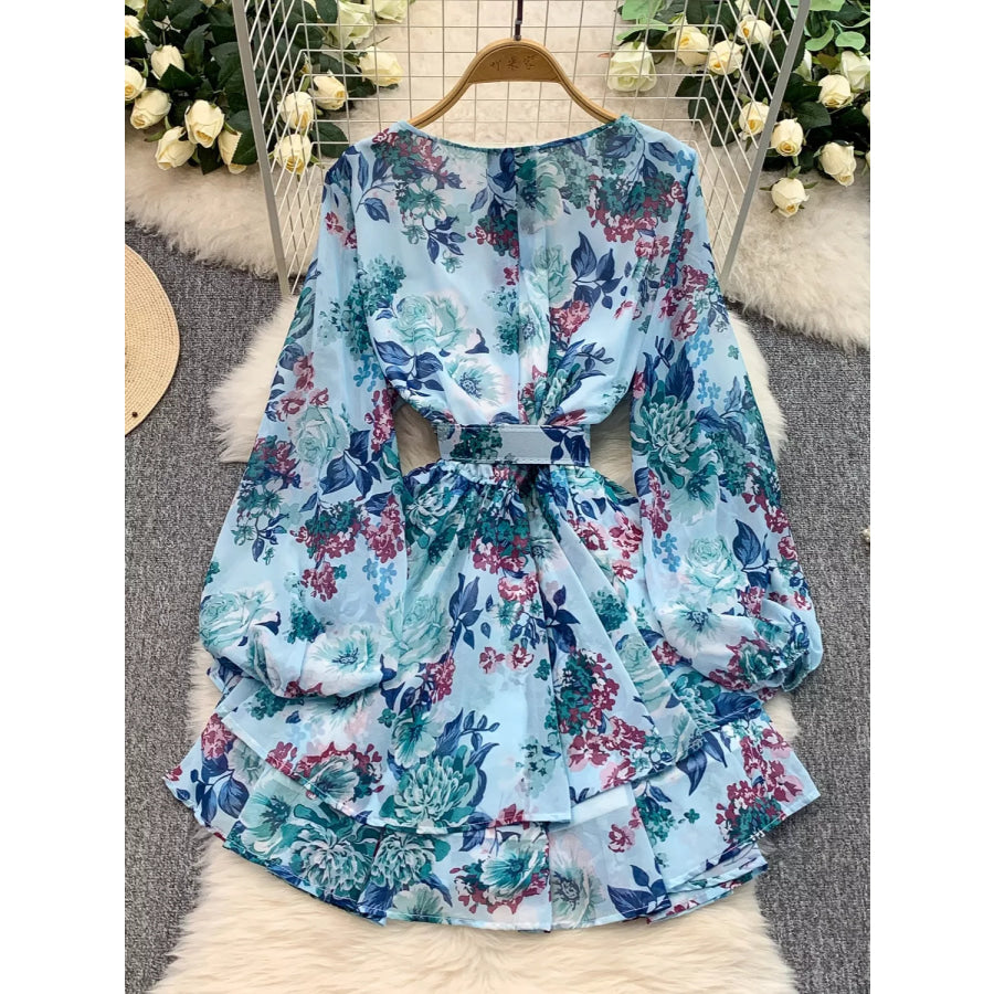 Floral Print Ruffle Hem Mini Dress Apparel and Accessories
