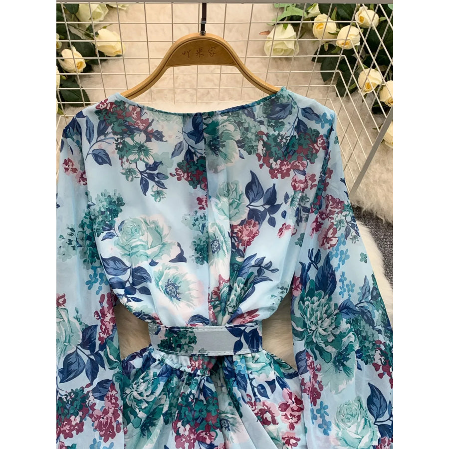 Floral Print Ruffle Hem Mini Dress Apparel and Accessories
