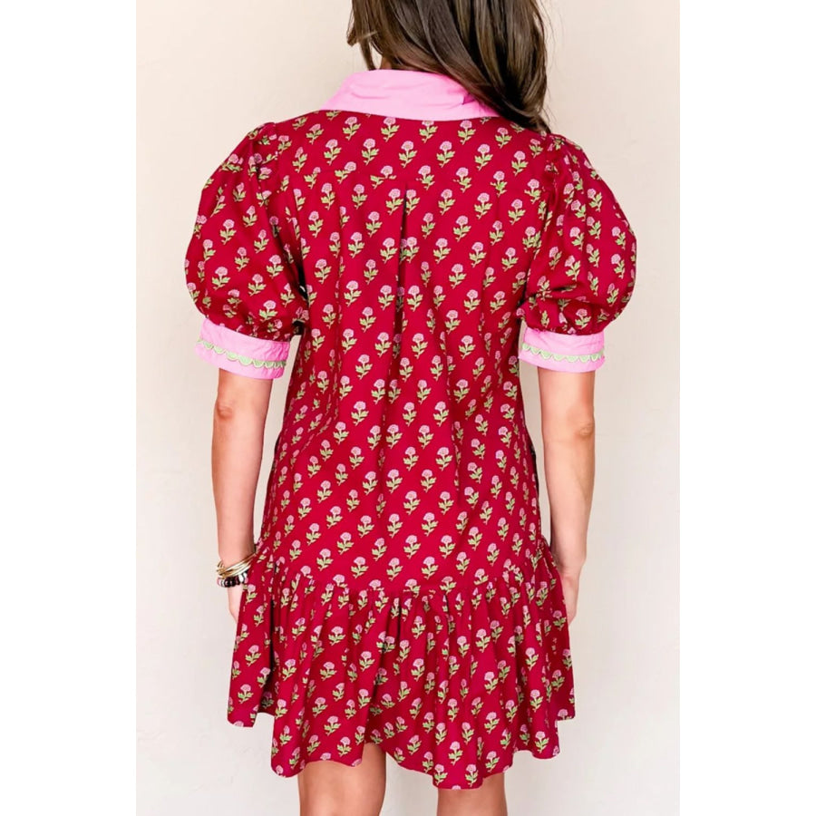 Floral Print Ruffle Hem Mini Dress Apparel and Accessories