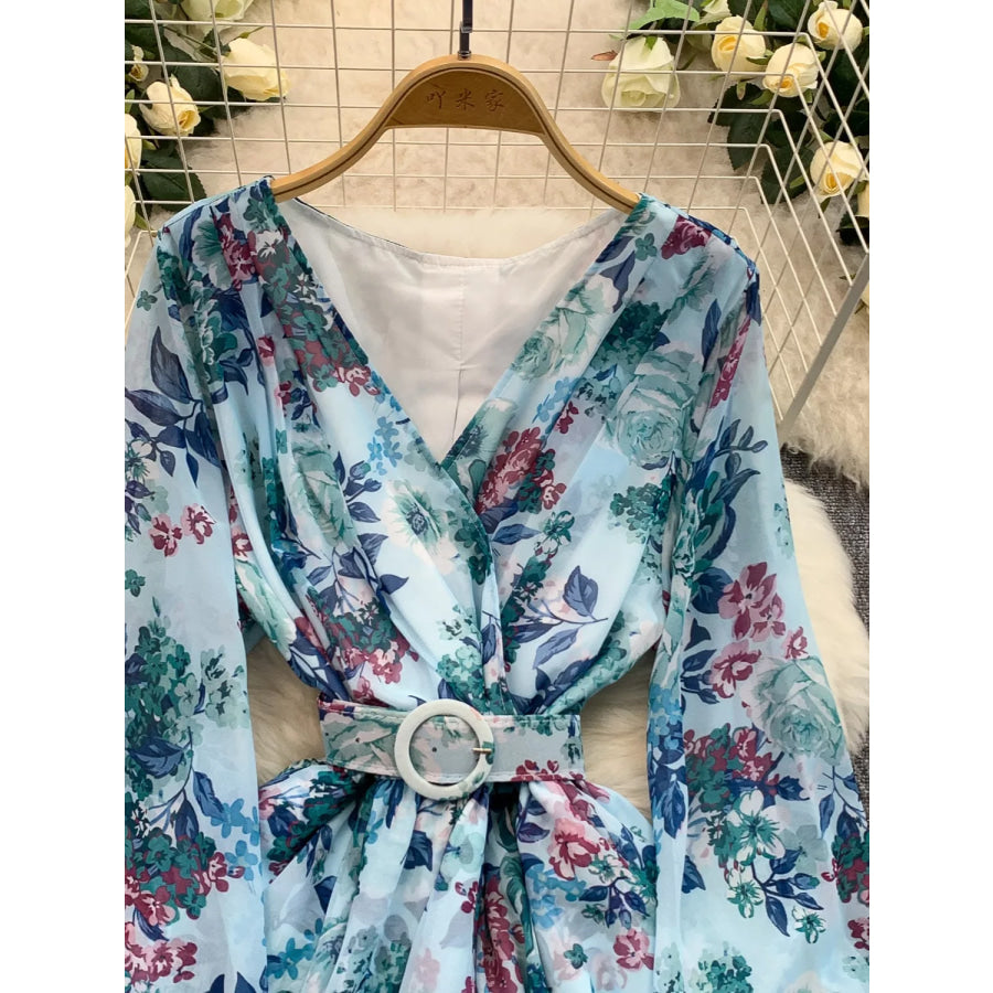 Floral Print Ruffle Hem Mini Dress Apparel and Accessories