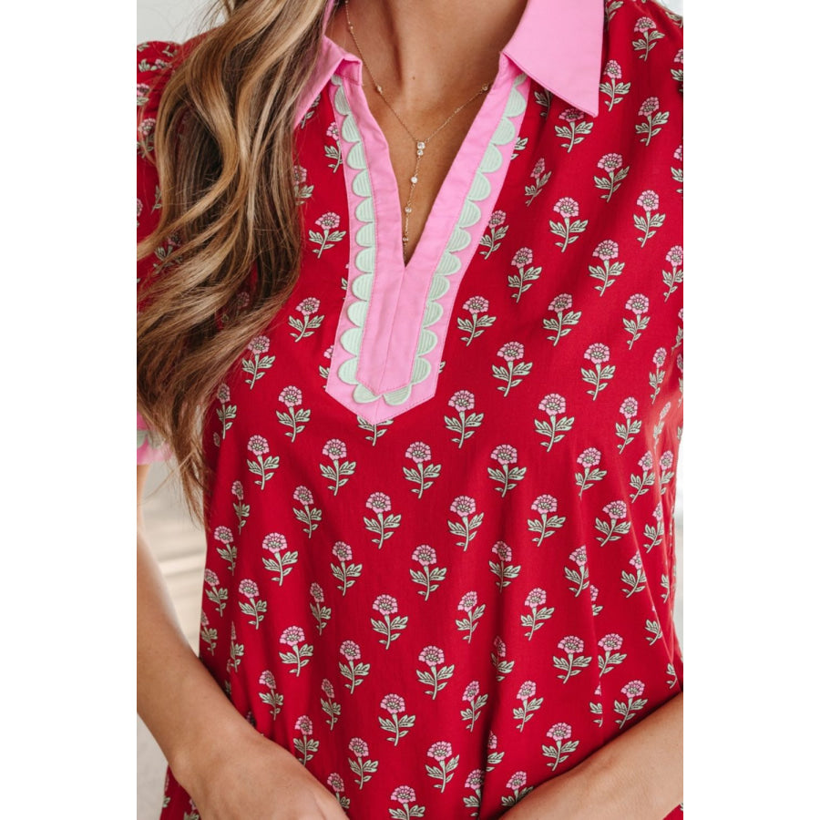 Floral Print Ruffle Hem Mini Dress Apparel and Accessories