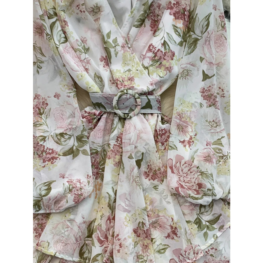 Floral Print Ruffle Hem Mini Dress Apparel and Accessories