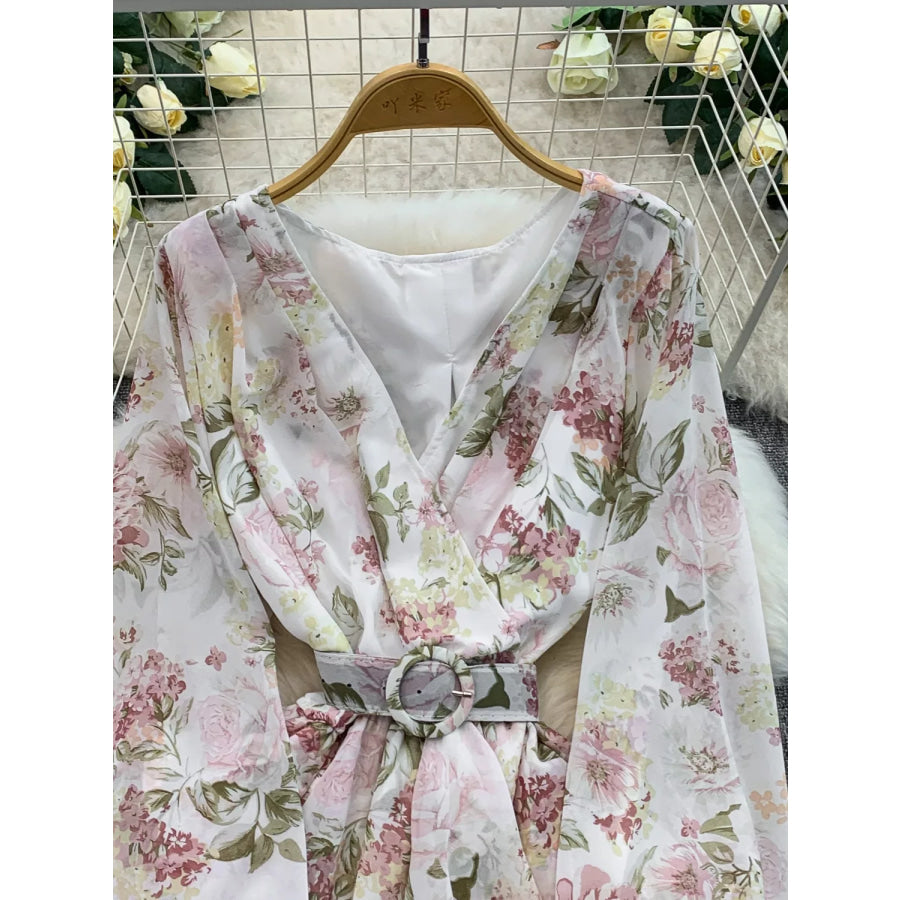 Floral Print Ruffle Hem Mini Dress Apparel and Accessories
