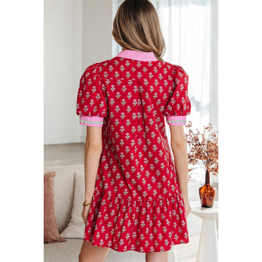 Floral Print Ruffle Hem Mini Dress Apparel and Accessories