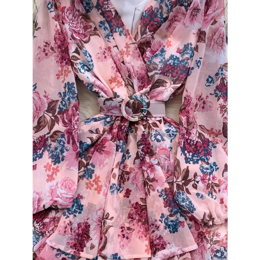Floral Print Ruffle Hem Mini Dress Pink / One Size Apparel and Accessories