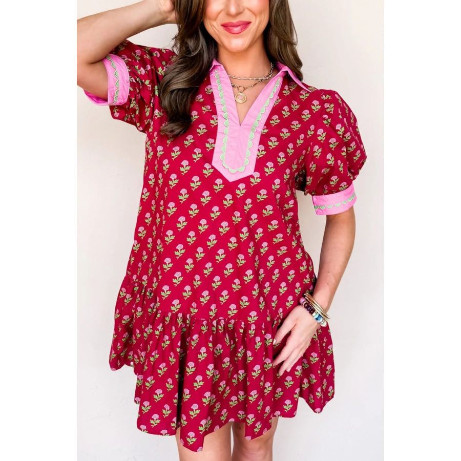 Floral Print Ruffle Hem Mini Dress Apparel and Accessories