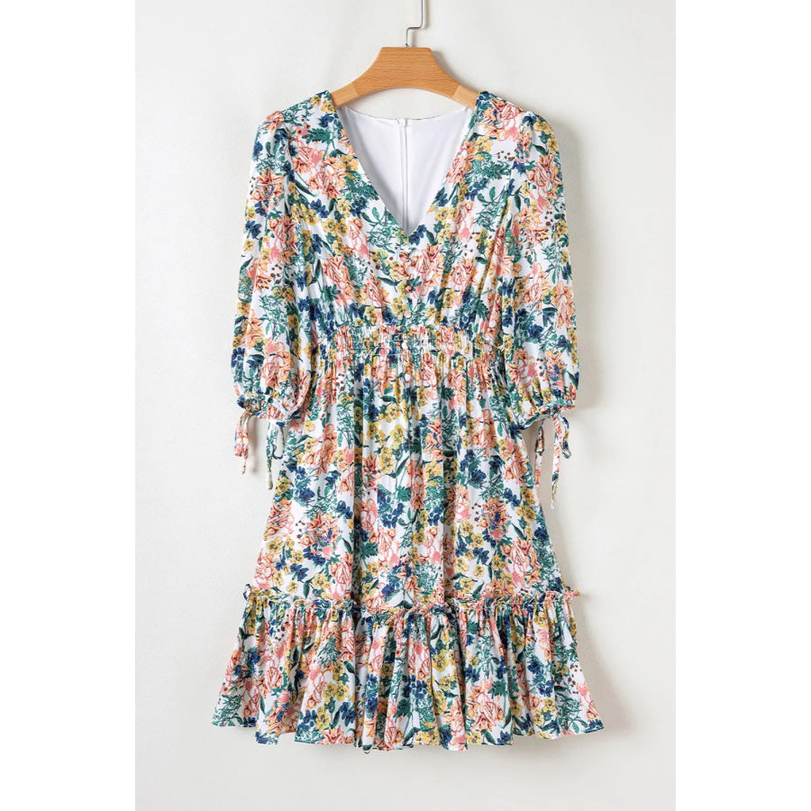 Floral Print Ruffle Hem Mini Dress Apparel and Accessories