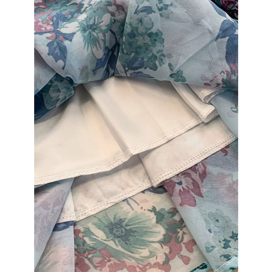 Floral Print Ruffle Hem Mini Dress Apparel and Accessories