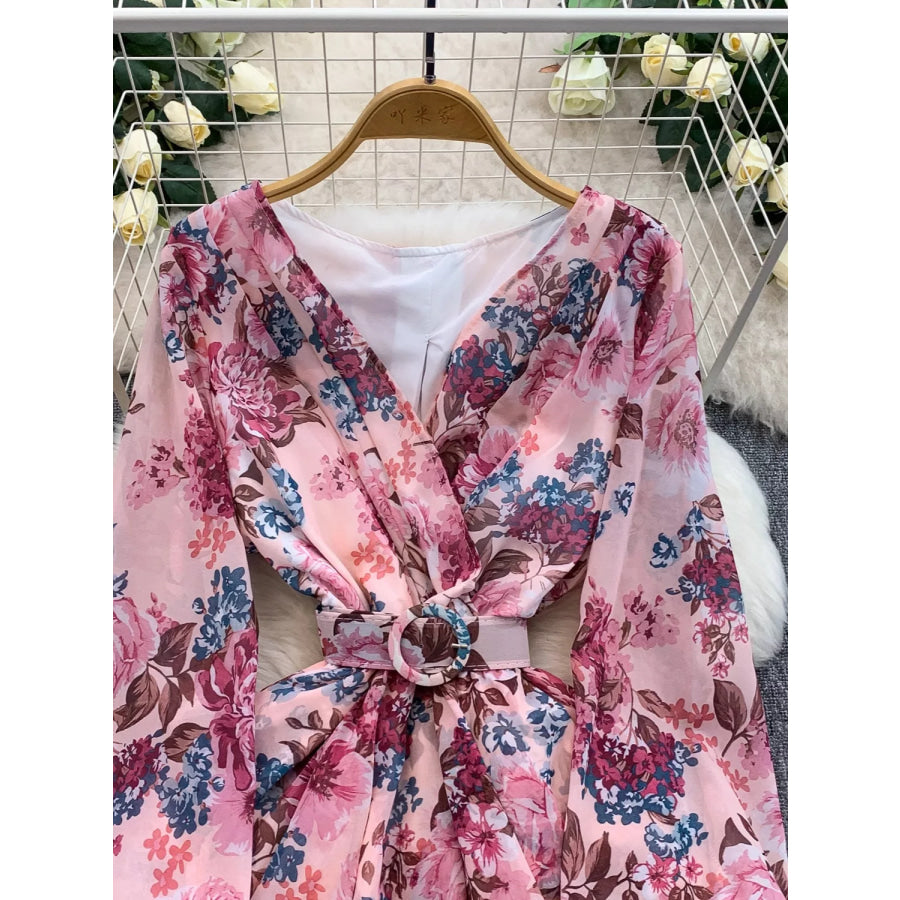 Floral Print Ruffle Hem Mini Dress Apparel and Accessories