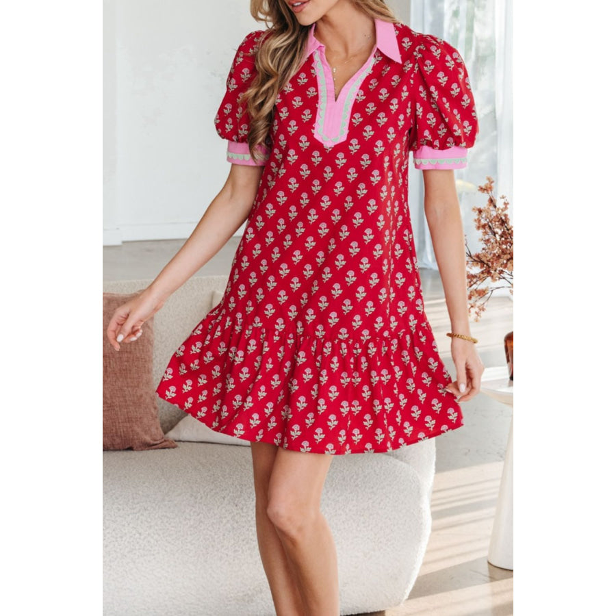 Floral Print Ruffle Hem Mini Dress Apparel and Accessories