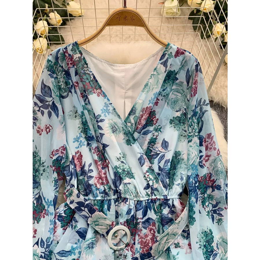Floral Print Ruffle Hem Mini Dress Apparel and Accessories