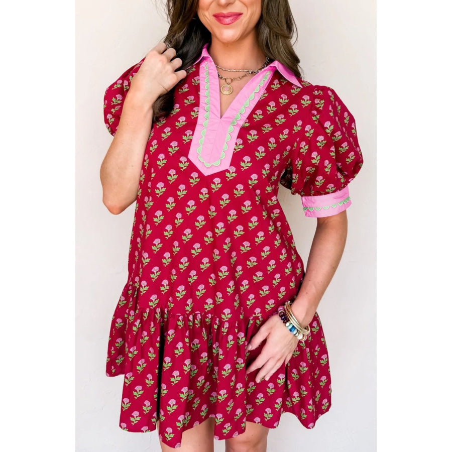 Floral Print Ruffle Hem Mini Dress Apparel and Accessories