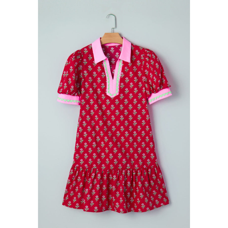 Floral Print Ruffle Hem Mini Dress Apparel and Accessories