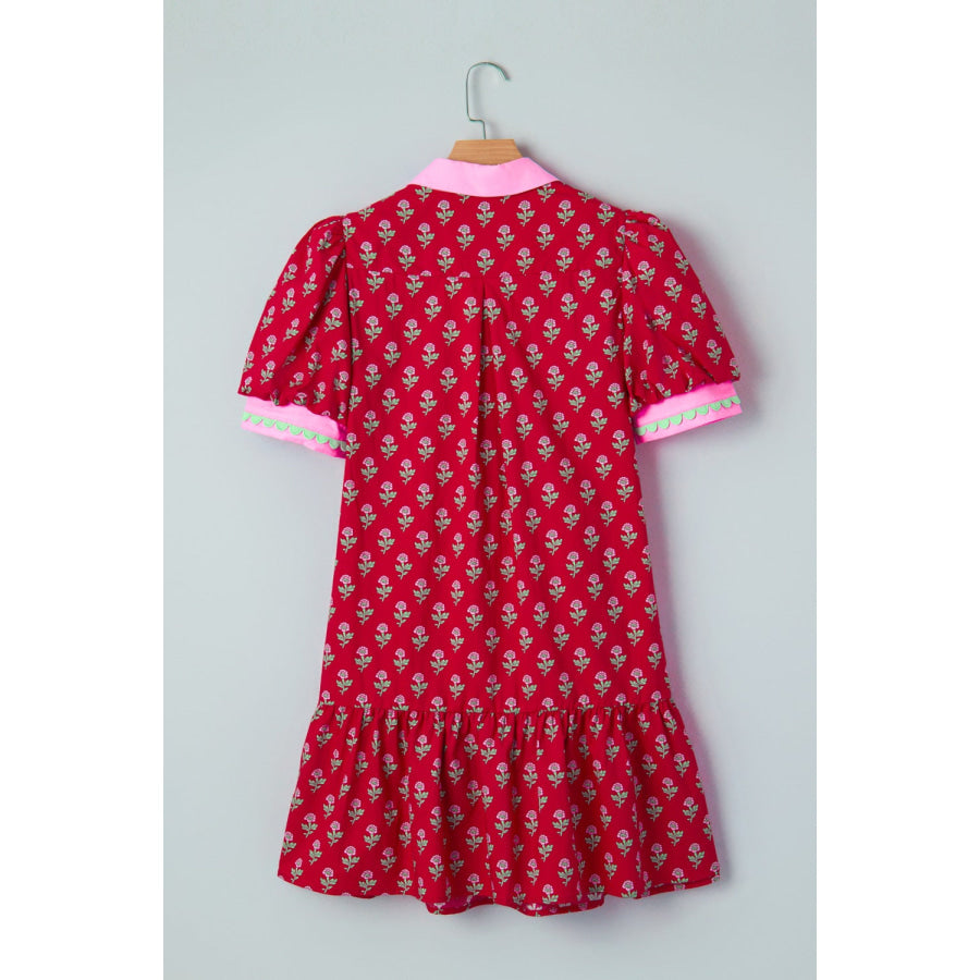 Floral Print Ruffle Hem Mini Dress Apparel and Accessories