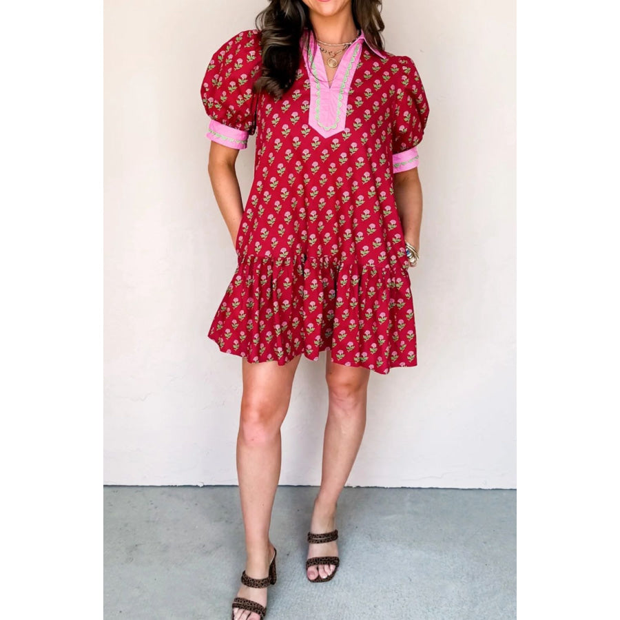 Floral Print Ruffle Hem Mini Dress Apparel and Accessories