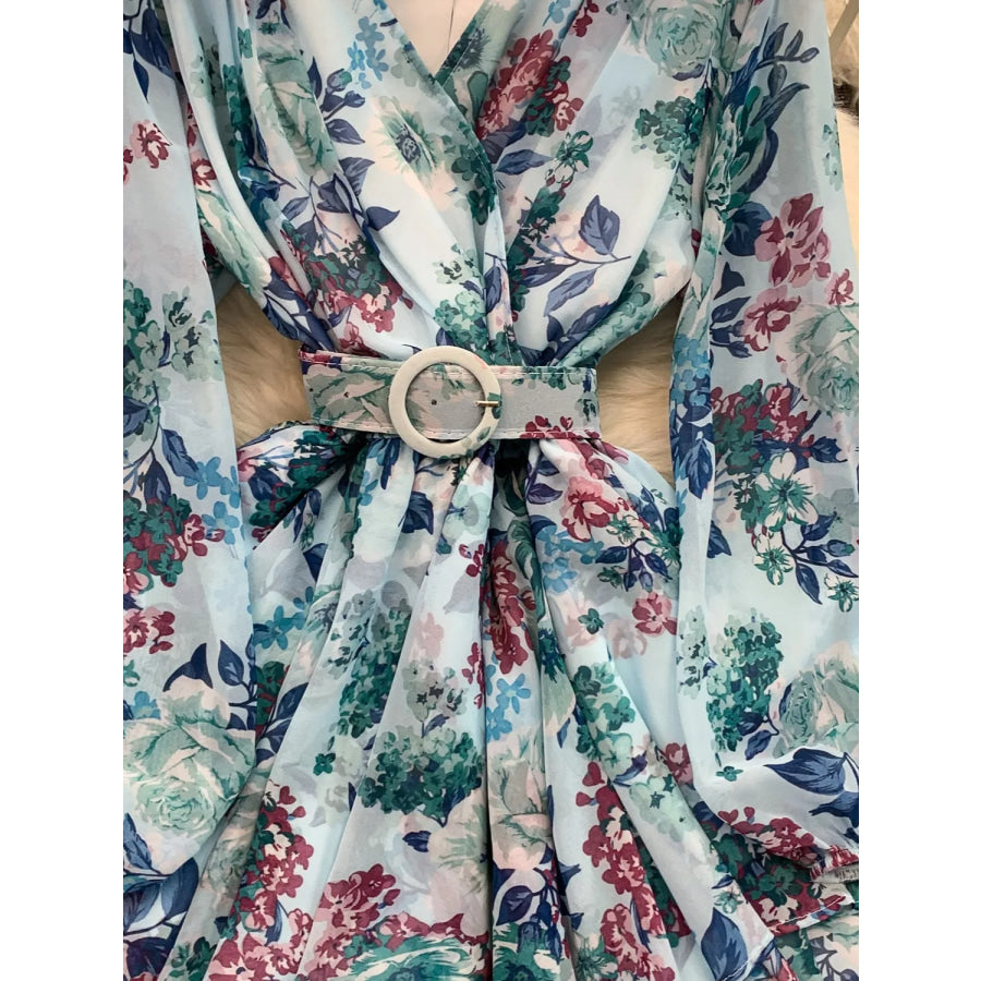 Floral Print Ruffle Hem Mini Dress Apparel and Accessories