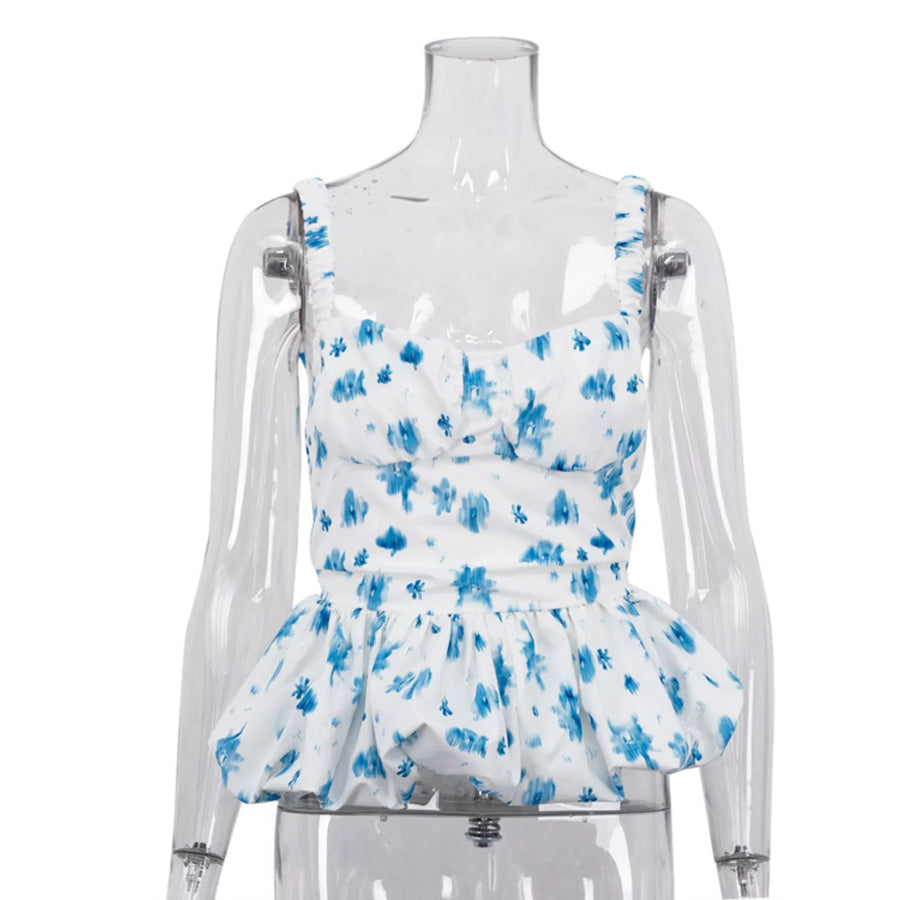 Floral Print Ruffle Hem Tank Apparel and Accessories