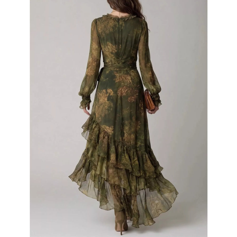 Floral Print Ruffle Hem Wrap Maxi Dress Apparel and Accessories