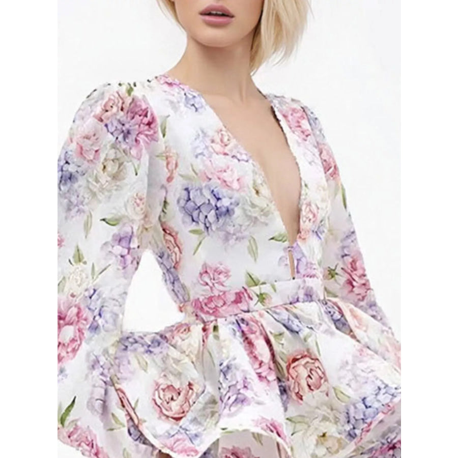 Floral Print Ruffle Layered Mini Dress Blush Pink / S Apparel and Accessories