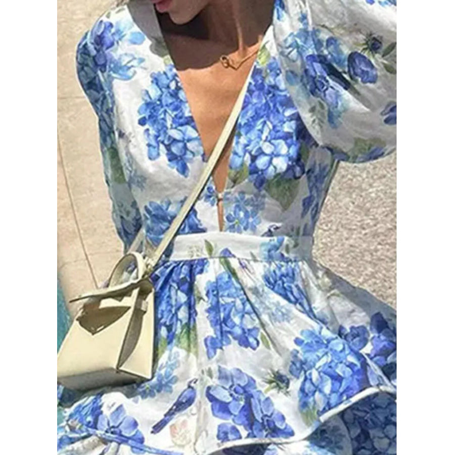Floral Print Ruffle Layered Mini Dress Apparel and Accessories
