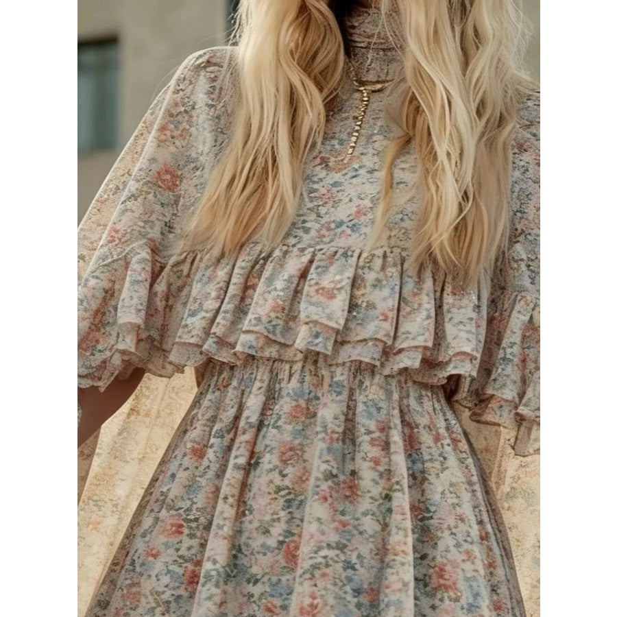 Floral Print Ruffle Mini Dress Apparel and Accessories