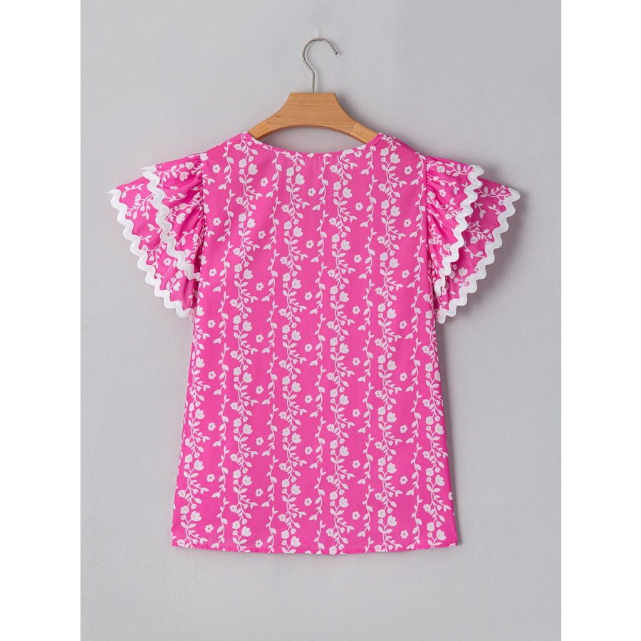 Floral Print Ruffle Sleeve Blouse Apparel and Accessories