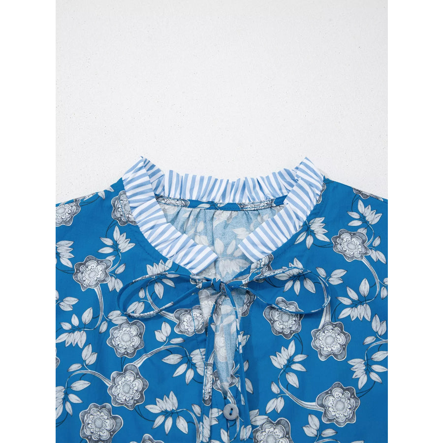 Floral Print Ruffle Sleeve Blouse Apparel and Accessories