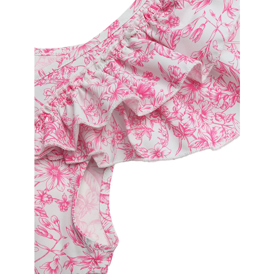 Floral Print Ruffle Sleeve Blouse Apparel and Accessories