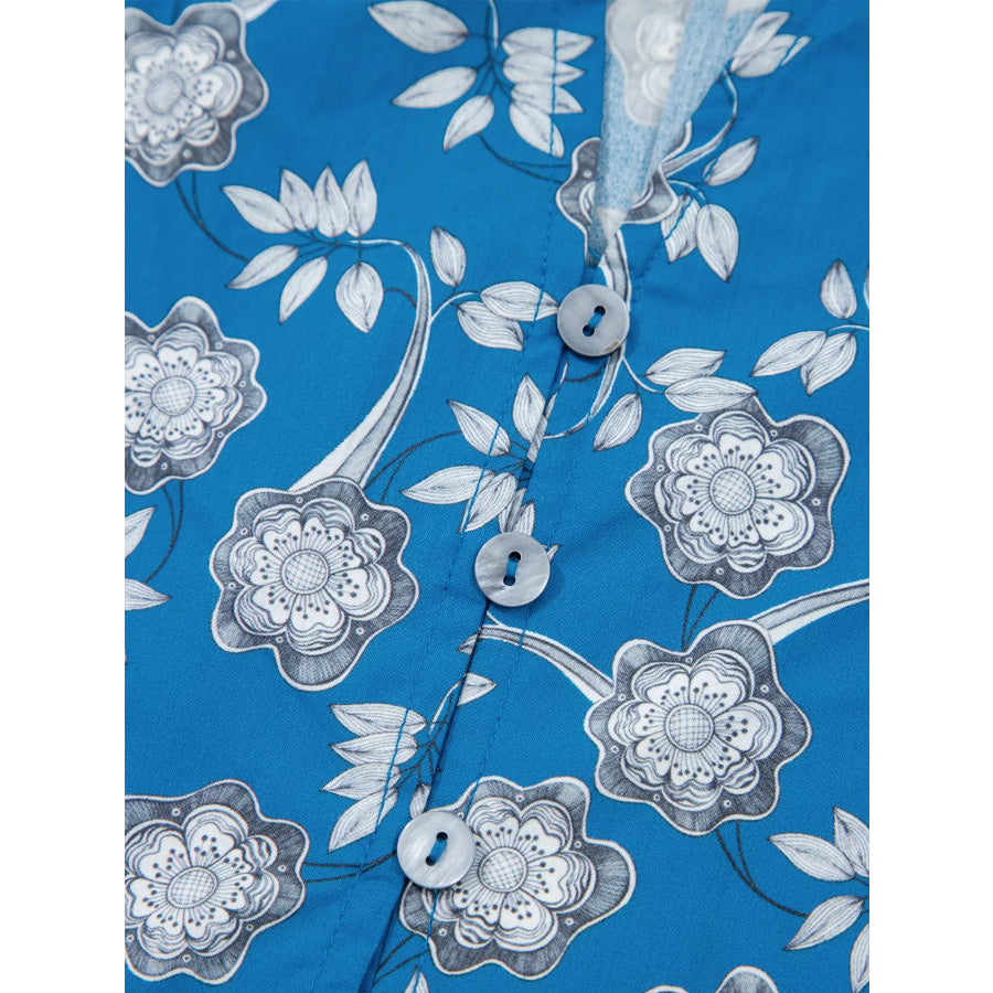 Floral Print Ruffle Sleeve Blouse Apparel and Accessories