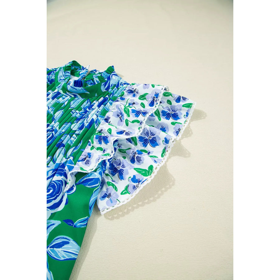 Floral Print Ruffle Sleeve Blouse Apparel and Accessories