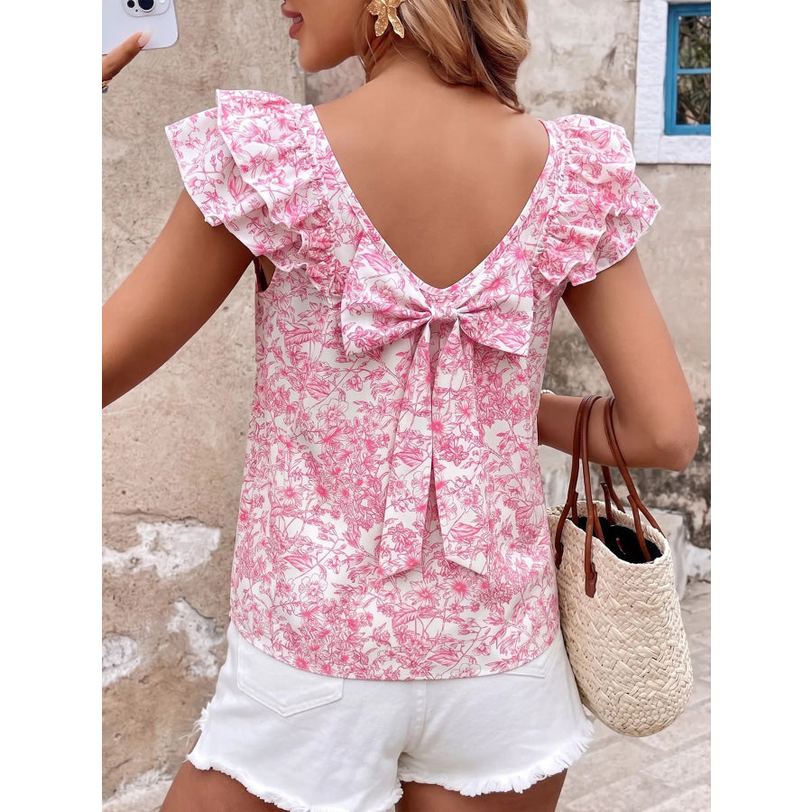 Floral Print Ruffle Sleeve Blouse Apparel and Accessories