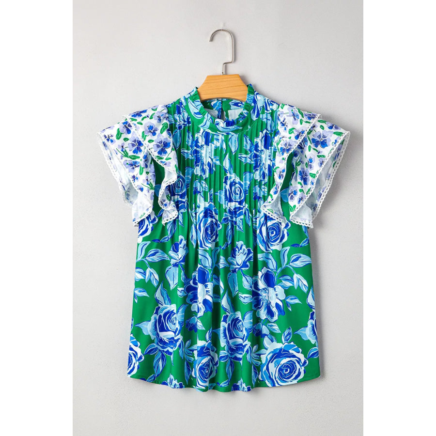 Floral Print Ruffle Sleeve Blouse Apparel and Accessories