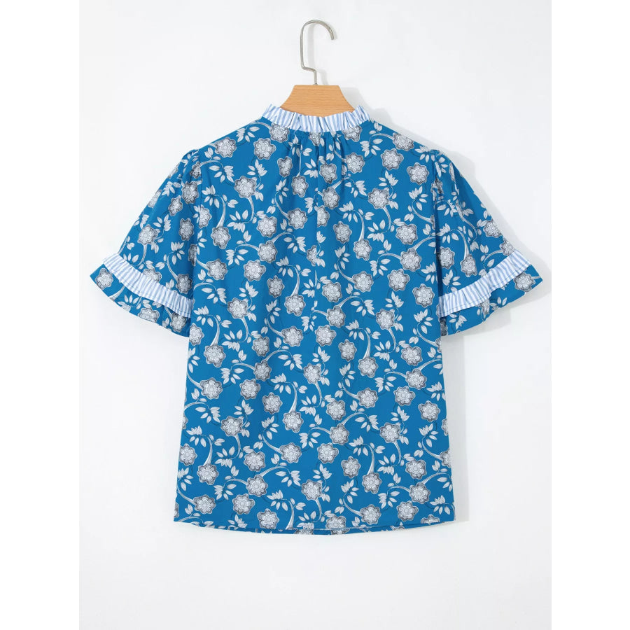 Floral Print Ruffle Sleeve Blouse Apparel and Accessories
