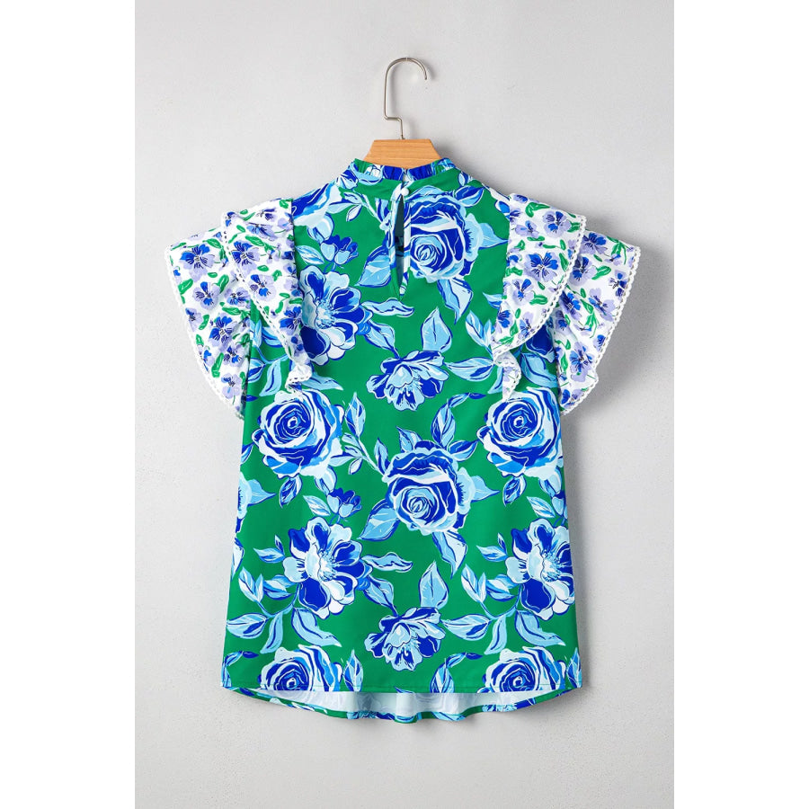 Floral Print Ruffle Sleeve Blouse Apparel and Accessories