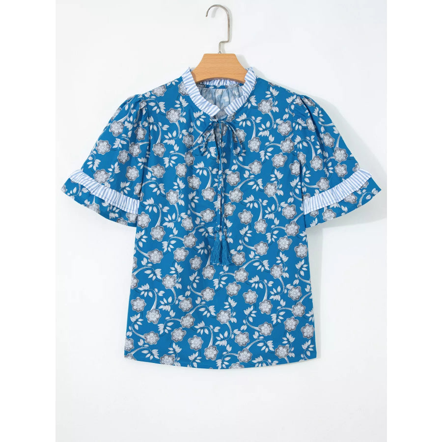 Floral Print Ruffle Sleeve Blouse Apparel and Accessories