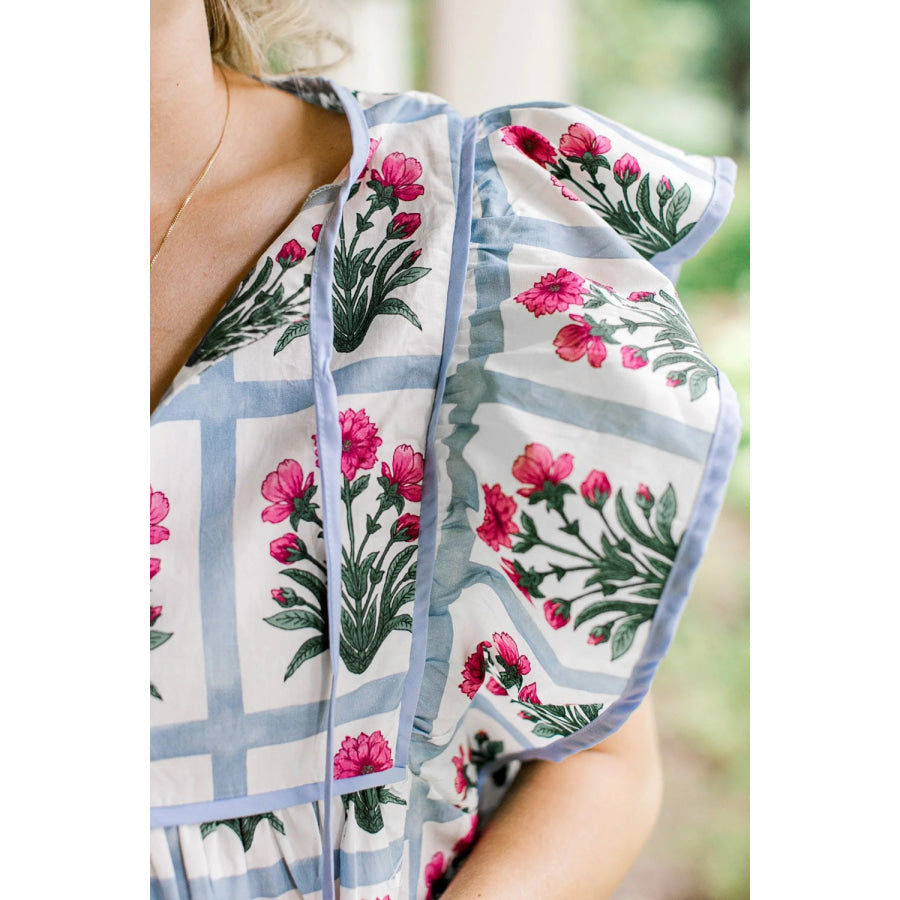 Floral Print Ruffle Sleeve Blouse Apparel and Accessories