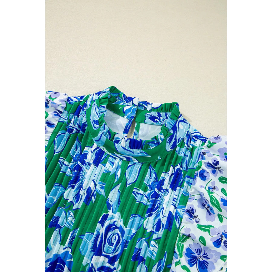 Floral Print Ruffle Sleeve Blouse Apparel and Accessories