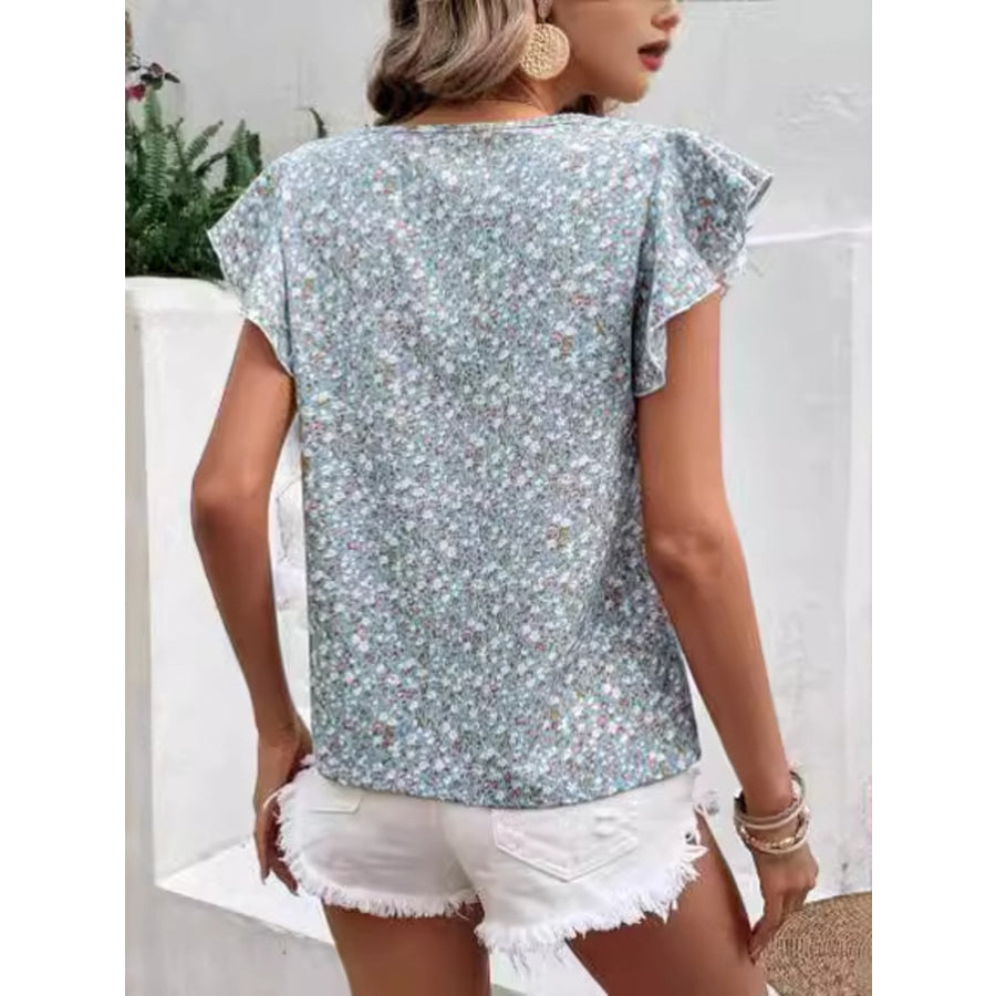 Floral Print Ruffle Sleeve Blouse Apparel and Accessories