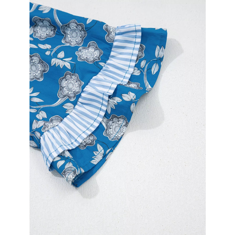 Floral Print Ruffle Sleeve Blouse Apparel and Accessories